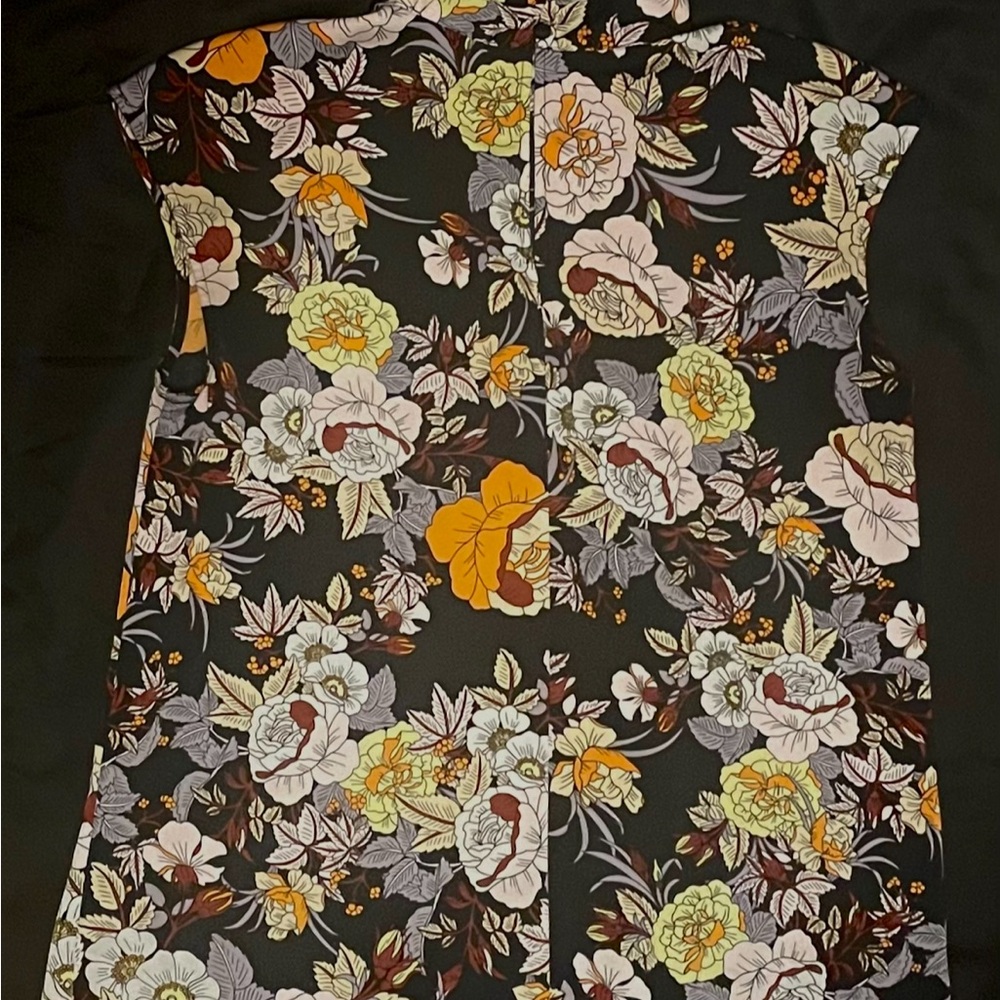 Floral print black and orange silk blouse